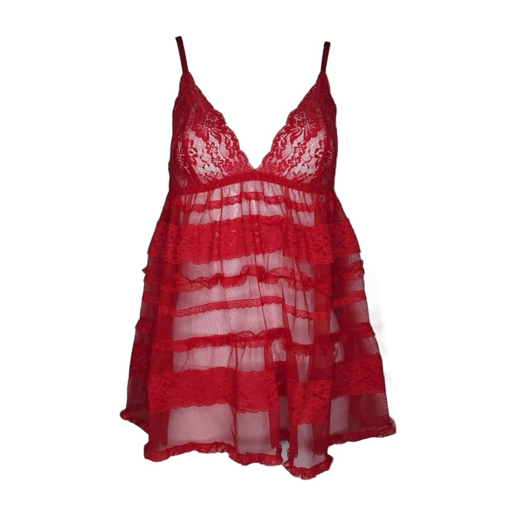 Victoria Secret‎ Y2k Coquette Babydoll Ruffle Lace Sheer Dark Fem Nightie